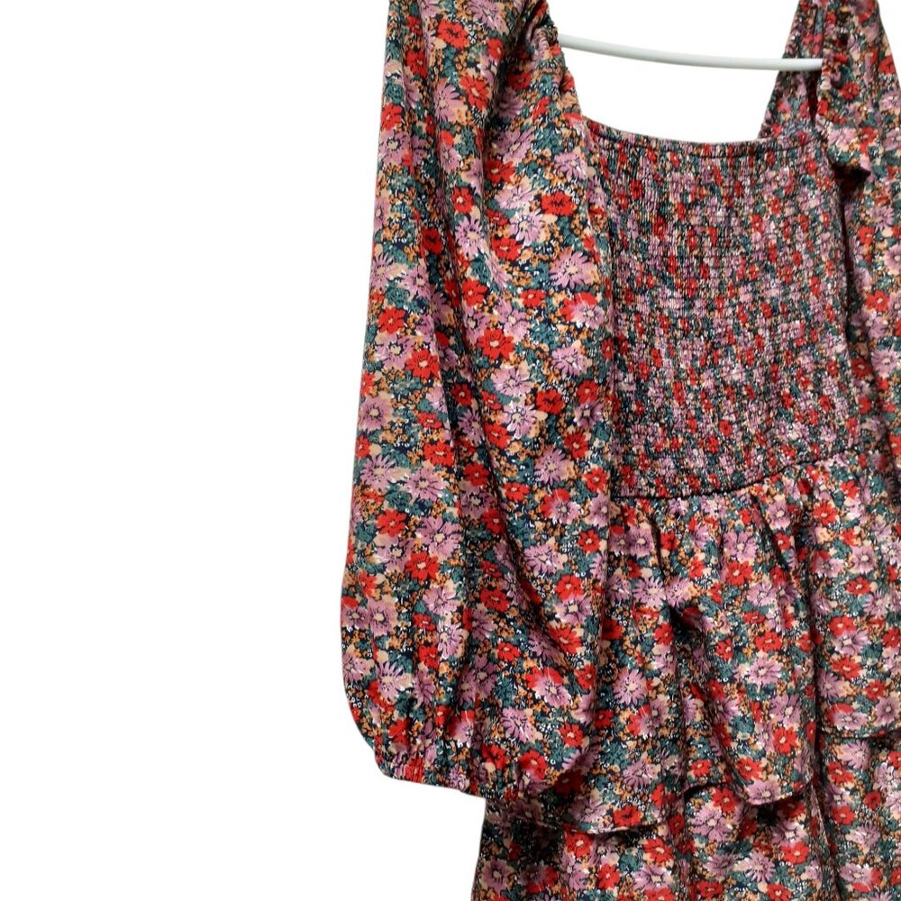 Entro A-Line Dress Womens Size Medium Multi Floral  Layered Square Neck - Picture 4 of 7